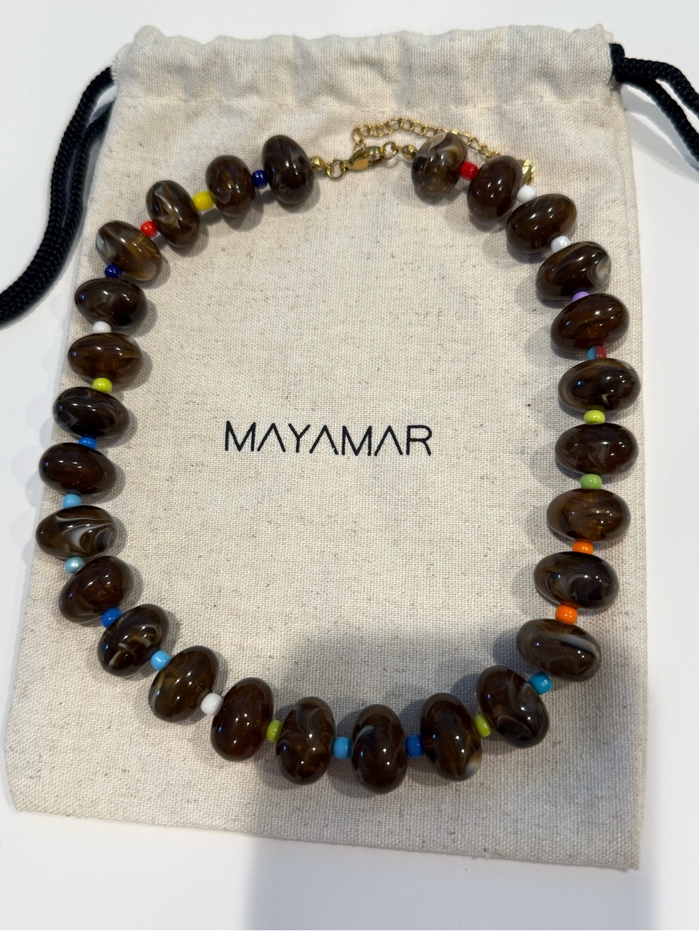 NEW Mayamar Tiger Eye Bead Multicolor Accent Beaded Necklace Boho Chunky
